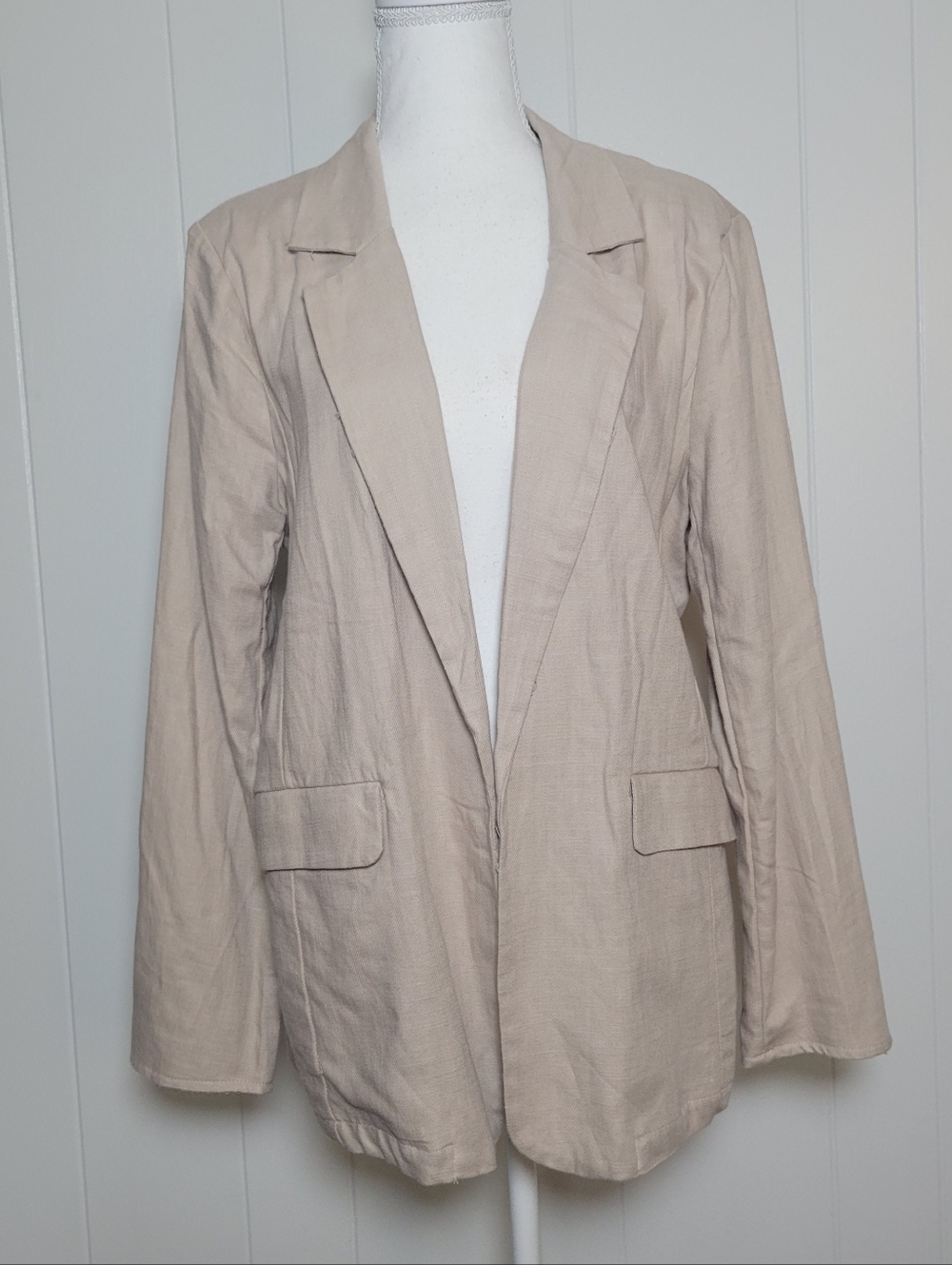 NWT Stoosh Linen Blend Blazer Jacket Desert Cream Tan Open Front Coastal Chic MD